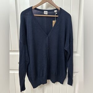 Om & Ah Navy Blue Cardigan Sweater sz XXL Organic Cotton Blend New Classic